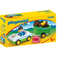 Køb PLAYMOBIL 1.2.3 Bil med hestetrailer billigt på Legen.dk!